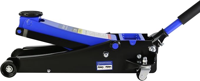 Heavy Duty Hydraulic Floor Jack, Low Profile, Steel Racing Jack w/2 Piston Quick Lift Pump, 4"-21" Lift, 3.5 Ton (7000lb) Capacity, Blue