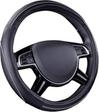 Color Piping Microfiber Leather Universal Fit Steering Wheel Cover,Perfectly fit for 14.5-15 inches Suvs,Vans,Trucks,Sedans,Cars,Automotive(Black & Gray or Grey)