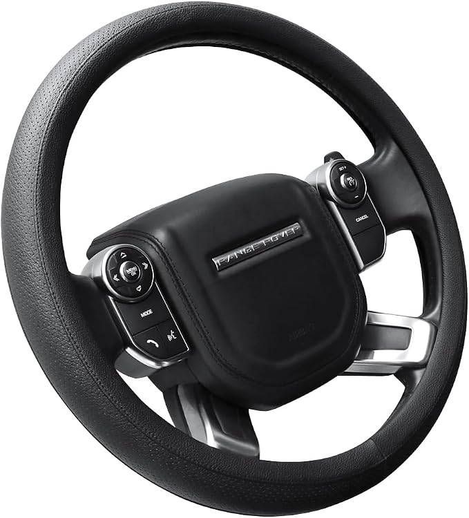 Car Steering Wheel Cover for F-150 Tundra Range Rover Large Size 15.5-16 inch (39.5-41cm) Black Breathable Microfiber Leather