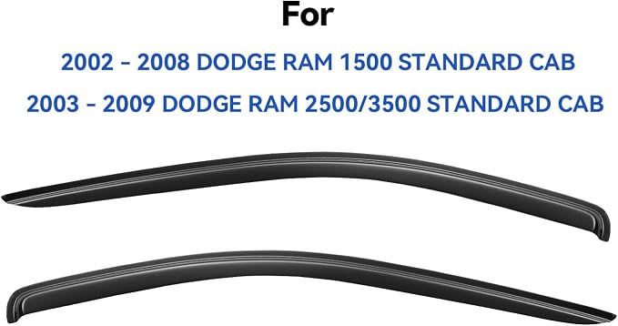 Window Visors Rain Guards for 2002-2008 Dodge Ram 1500 & 2003-2009 Ram 2500 3500 Regular/Standard/Single Cab, 2-Door Out-Channel Window Vent Wind Deflectors Visors Shades