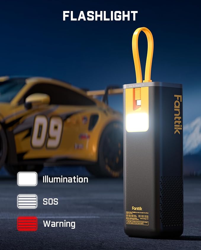 Fanttik X9 APEX Portable Air Compressor for Car Tires, 35s Fast Inflation, 150PSI Cordless Tire Inflator with Light and Power Bank, Handed Inflator for SUV, Sedan, Motorcycle, Bike, Ball,Racing Yellow