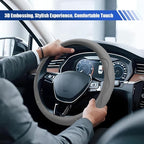 15 Inch Leather Car Steering Wheel Cover for SUV, Truck, Gray | Anti-Slip Breathable Automotive Steering Wheel Protector, Universal Heat Resistant Vehicle Interior Accessories