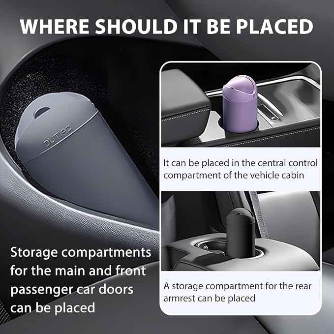 Car Trash Can with Lid, Silicone Leakproof Mini Round Vehicle Garbage Bin for Cup Holder, Portable Automotive Interior Waste Storage & Organizers Accessories, Universal Fit (Black)