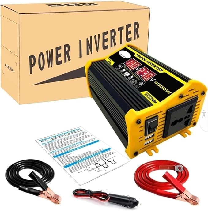 High-Power Peak 4000W DC to AC Power Inverter – 12V to 110V/220V Converter with Dual USB Ports, Universal AC Outlet, LED Display for Cars, Trucks, RVs, and Home Backup (Black, 220V)