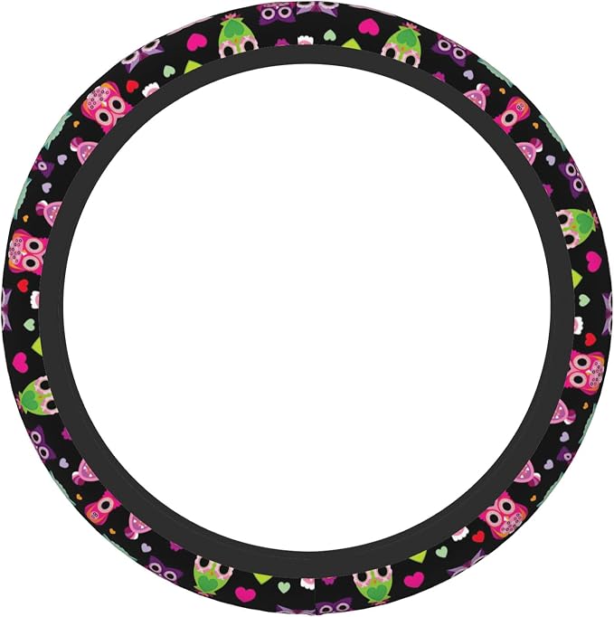 Cartoon Colorful Owl Steering Wheel Cover Auto Steering Wheel Protector Anti-Slip Breathable and Sweat Absorption Universal Car Accessories15 inch Fit Auto SUV Sedan Vans Trucks