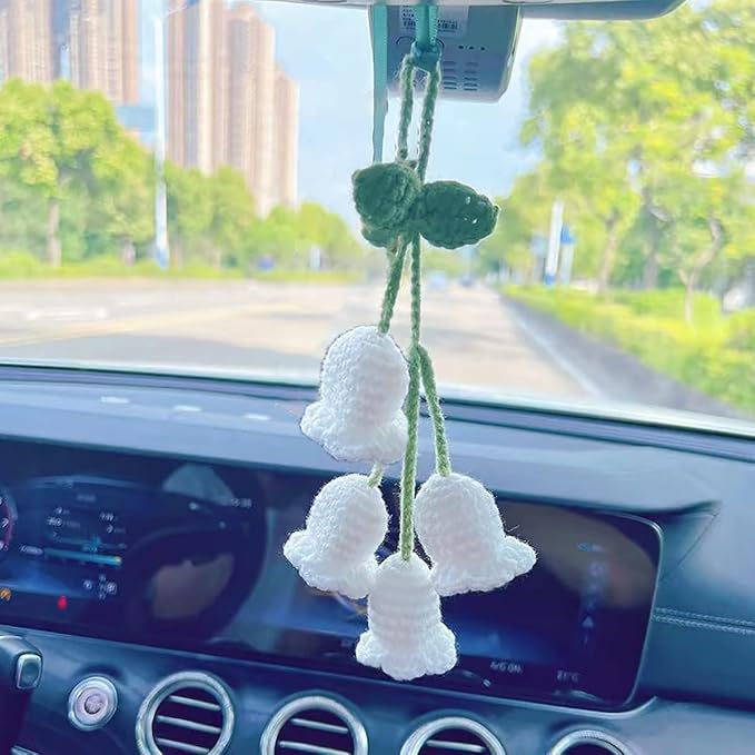 Handmade Knitted Rear View Mirror Pendant Ornament, Cute Car Accessories Aesthetic, Kawaii Car Decor for Home Decorative Pendants