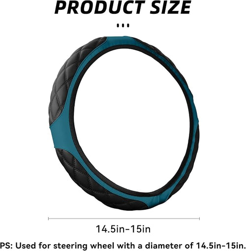 15 Inch Car Leather Steering Wheel Cover, Automotive Accessories Elastic Breathable Anti-Slip Soft Wheel Protector Fits Men and Women, Suitable for SUVs, Trucks, Vehicles and RVs (Dark Green)