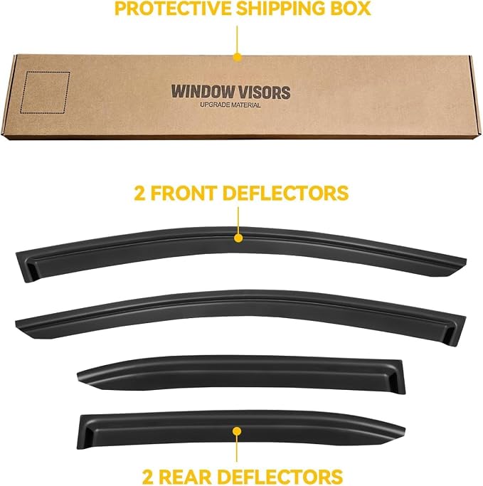 Window Visor for 2005-2015 Toyota Tacoma Access/Extended Cab, Rain Guards Shields Vent Deflector Shade Wind Dark Smoke 2006 2007 2008 2009 2010 2011 2012 2013 2014, Tape-On, 2PCS