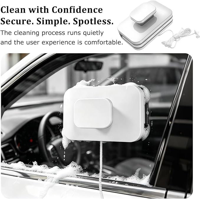 Magnetic Double-Sided Windshield Cleaner with Anti-Fall Rope | Vehicle Window Cleaner, Windscreen Glass Wiper, Universal for SUV Automobile Truck