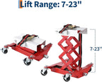 Transmission Jack 450 LBS Capacity: Low Profile Lift with 2M Safety Straps & 4 Brake Wheels, 7-23 Inch Range for Car & Truck Repair (Red)