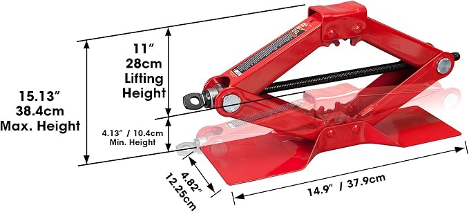 T10152 Torin Steel Scissor Lift Jack Car Kit, 1.5 Ton (3,000 lb) Capacity, Red