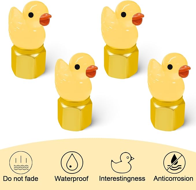 4 Pack Cute Duck tire Valve caps, Glow in The Dark Tire Valve Caps, Interesting and Practical Tire Decoration, Can be Used for Cars, Motorcycles, Trucks, and Bicycles.(Yellow)