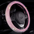 Pink Bling Steering Wheel Cover for Women Sparkly Rhinestone Bedazzled Car Accessories Diamond Cute 15.5-16 inch for Large Size Steering Wheel