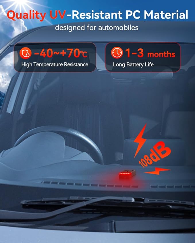 Car Anti-Theft Vibration Alarm, 108dB Automobile Vibration Sound & Light Alert, Wireless Remote Car Alert Automotive Warning Interior Safety Light