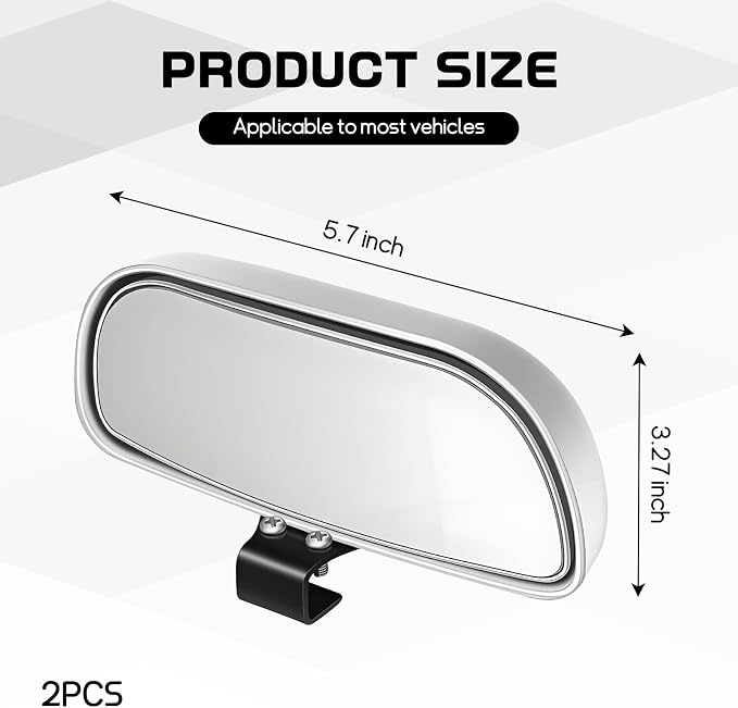 2PCS Car Blind Spot Mirror, Rectangular HD Glass Blind Spot Mirrors for Cars, 360° Adjustable Wide Angle Auto Blindspot Side Rear View Mirror, Car Accessories for SUV Truck (Screw-on, Silver)