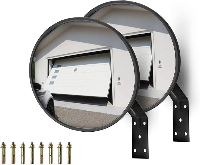 8 Inch Convex Mirror Outdoor with Adjustable Wall Fixing Bracket,Blindspot Traffic Mirror for Driveway Garage Park Outdoor Wide Angle View Curved Security Blind Spot Mirrors