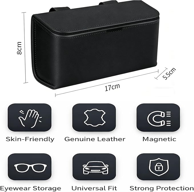 Universal Car Sunglasses Holder for Sun Visor, Premium Magnetic Leather Eyeglass Hanger Clip & Visor Organizer, Large Capacity Car Interior Accessories Fit for Women Men Grey