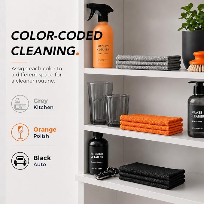 Microfiber Cleaning Cloth, 150 Pack Reusable Paper Towels Microfiber Towels for Cars Lint Free Shop Rags with Box for Home Kitchen Automotive, 11"x 9", Grey & Orange & Black