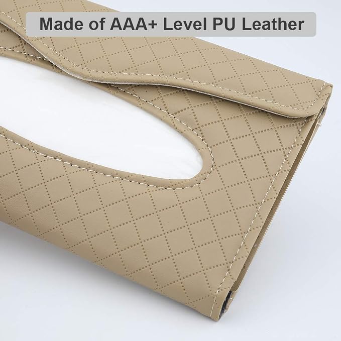 Car Tissue Holder, Sun Visor Tissue Holder, Car Visor Napkin Holder, PU Leather Backseat Tissue Case for Car/Truck (Beige)