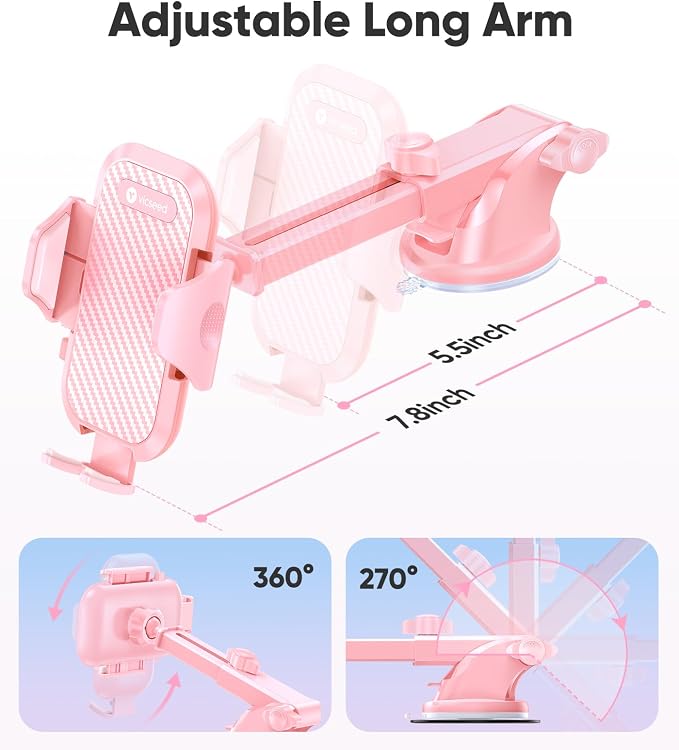Pink Phone Holders for Your Car, [True Military-Grade Shockproof Strongest Suction Power], 3-in-1 Dashboard Windshield Vent, Truck Boat Stand Cell Phone Mount for iPhone Android All Phones