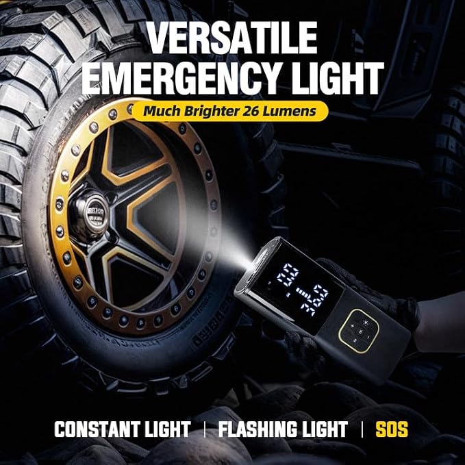 Rechargeable Tire Inflator Portable Air Compressor for Car Tires, 150PSI Battery Powered Cordless Air Pump with Digital Pressure Gauge & Auto Shutoff for Bike Motorcycle E-Bike Ball