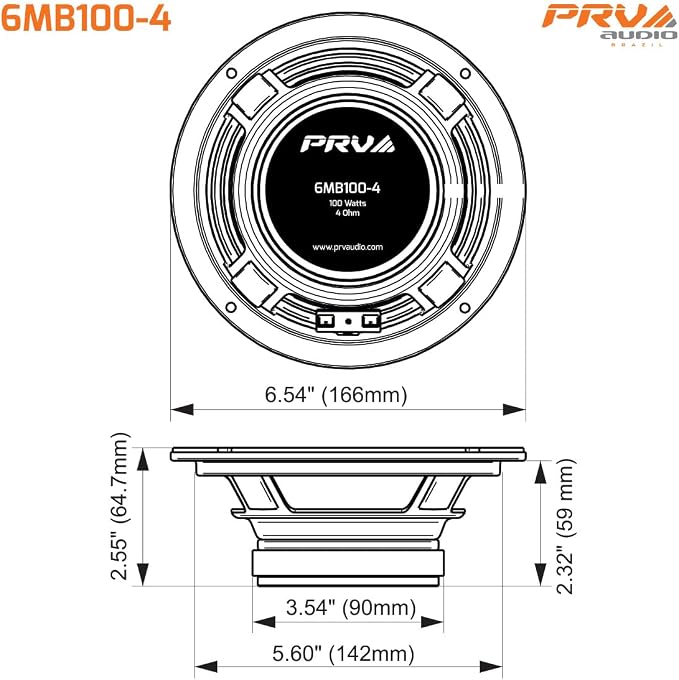 6.5 Inch Car Speakers 200 Watts 4 Ohm, 6MB100-4 Factory Replacement Car Door Speakers (Pair) Shallow Profile