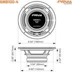 6.5 Inch Car Speakers 200 Watts 4 Ohm, 6MB100-4 Factory Replacement Car Door Speakers (Pair) Shallow Profile
