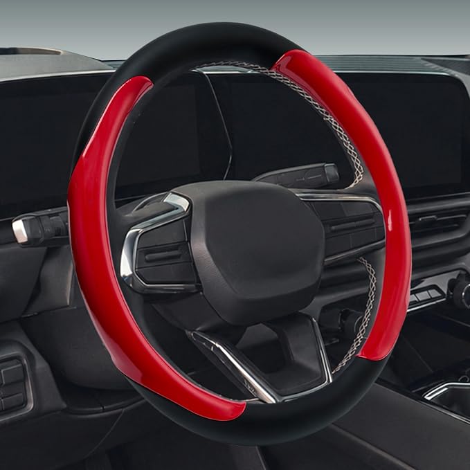 Leather Steering Wheel Cover for Chevy Silverado 1500 2500 3500, 14.5-15 inches Car Steering Wheel Cover with Non-Slip Breathable (Bright Red)