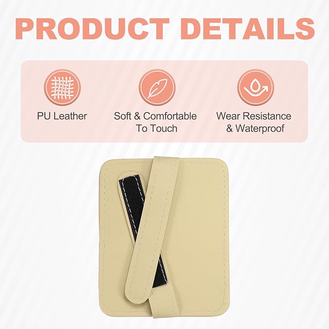 Car Sun Visor Organizer 6.02" x 4.76" Leather Multi-Pocket Visor Card Sleeve Pocket Car Truck SUV Interior Storage Pouch for Driving License Credit Cards Bills Sunglasses, Beige