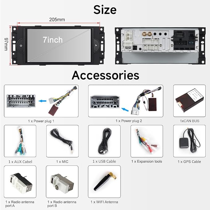 Car Stereo for Dodge RAM/Chrysler 300/Jeep Grand Cherokee 2005 2006 2007 | 3GB+32GB Android Car In-Dash GPS Navigation Head Unit Upgrade with Carplay Android Auto, OEM Radio Replacement, Plug and Play