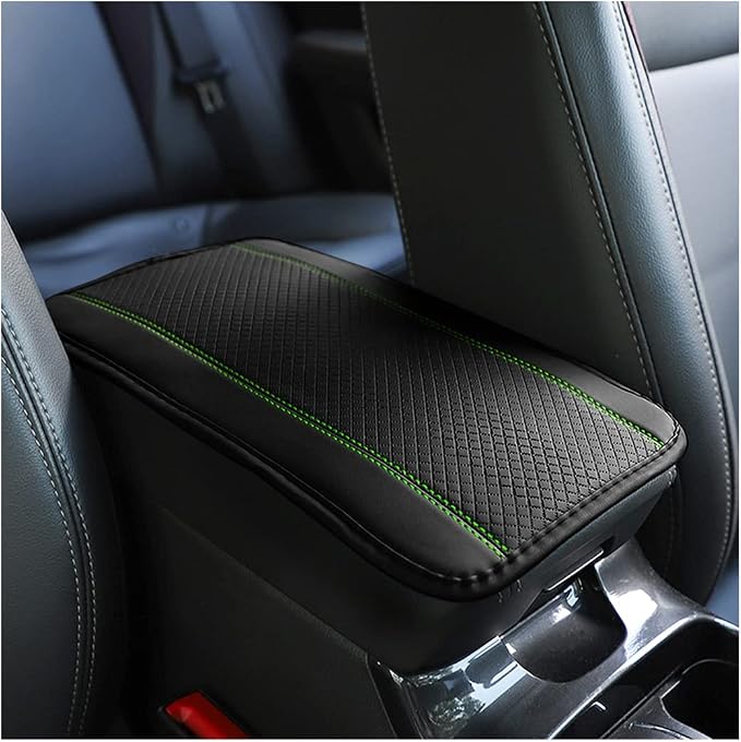 Car Armrest Storage Box Mat, Fiber Leather Car Center Console Cover, Car Armrest Seat Box Cover Accessories Interior Protection for Most Vehicle, SUV, Truck, Car (Black/Green)