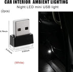 2 PCS USB LED Car Interior Atmosphere Lamp, Portable Mini LED Night Light, Plug-in USB Interface Trunk Ambient Lighting Kit, Universal Interior Car Accessories (White)