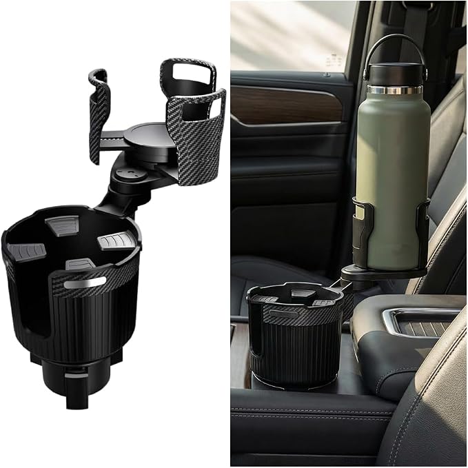 Car Cup Holder Expander, Expandable Arm Automotive Cup Holder Adapter with Adjustable Base, Vehicle Water Bottles Mugs Drinks Insert Adapter Extender, Universal Fit (Black)