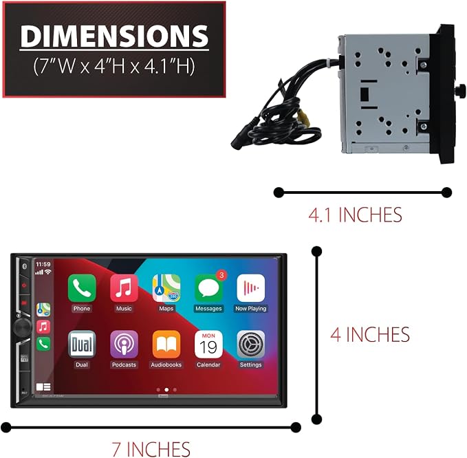 DCA73W-BC 7" Wireless CarPlay Android Auto Double DIN Stereo