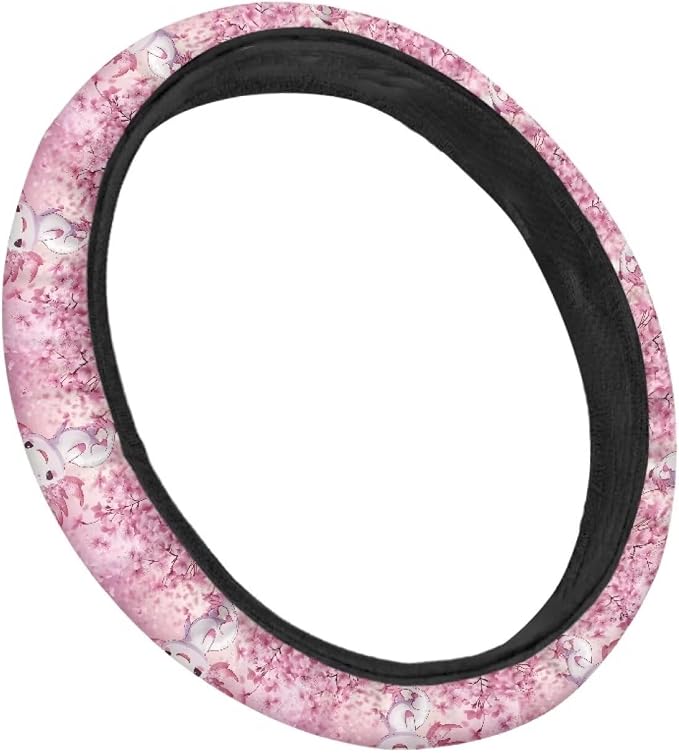 Floral Axolotl Cherry Flower Pink Pattern Steering Wheel Cover Wear-Resistant Car Wheel Protector Auto Wheel Cover Automotive Accessories Universal Fit Van Car SUV Truck