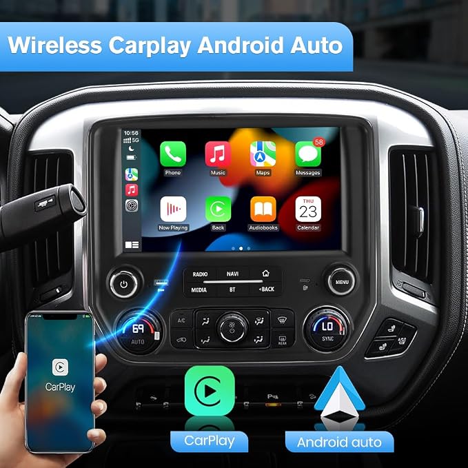 Android 13 Car Radio Compatible for Chevrolet Silverado/GMC Sierra 2014-2019,10 Inch Wireless CarPlay Android Auto Head Unit Stereo Built-in DSP WiFi SWC Type-C Fast Charging [2G+64G]