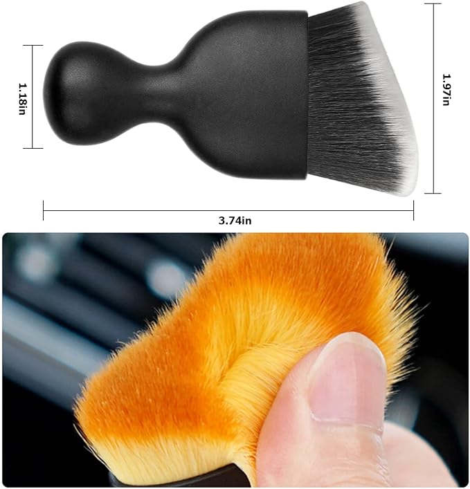 2PCS Car Interior Detailing Brush with Dust Cover, Auto Soft Hair Cleaning Brushes, Scratch Free Curved Dirt Collectors, for Dashboard Air Conditioner Vents Leather Computer (Black/White/2PCS)