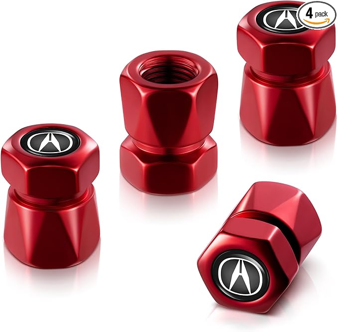 Tire Valve Stem Caps for Acura Metal Car Wheel Air caps Auto Valve Stem Caps Accessories 4 Pcs (red)