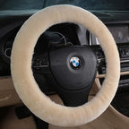 Soft Fluffy Warm Genuine Sheepskin Car Steering Wheel Cover, Fuzzy Fur Wool Protector for Winter Universal Car 14 1/2inch-15 1/2inch, Anti-Slip Comfortable Auto Accessories (Pearl)