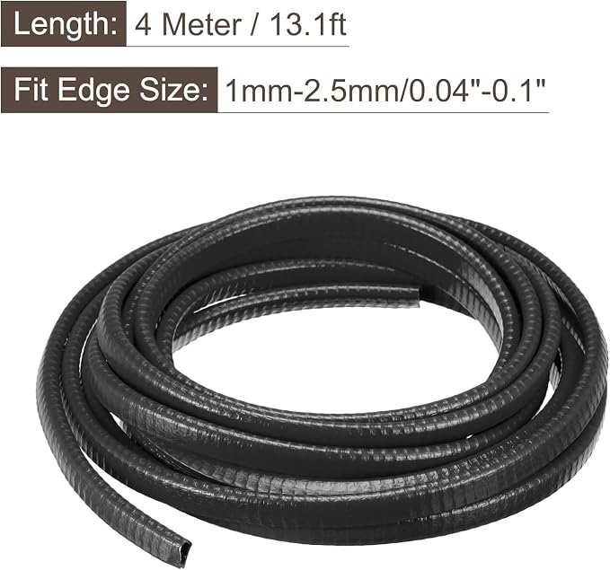 U Channel Edge Trim, 13.1ft Length Rubber Guard Seal Strip Edge Protector Fit for 1-2.5mm Edge, (15/64" W x 25/64" H) Black