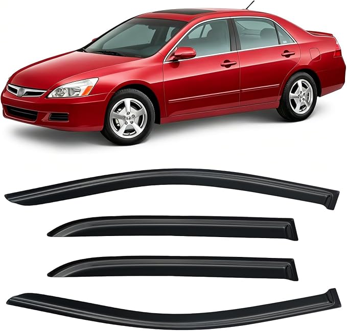 Window Visor for 2003-2007 Honda Accord, Out-Channel Rain Guards Shields Vent Deflector Shade Wind Dark Smoke 2004 2005 2006 03 04 05 06 07, Tape-On Outside-Mount, 4PCS