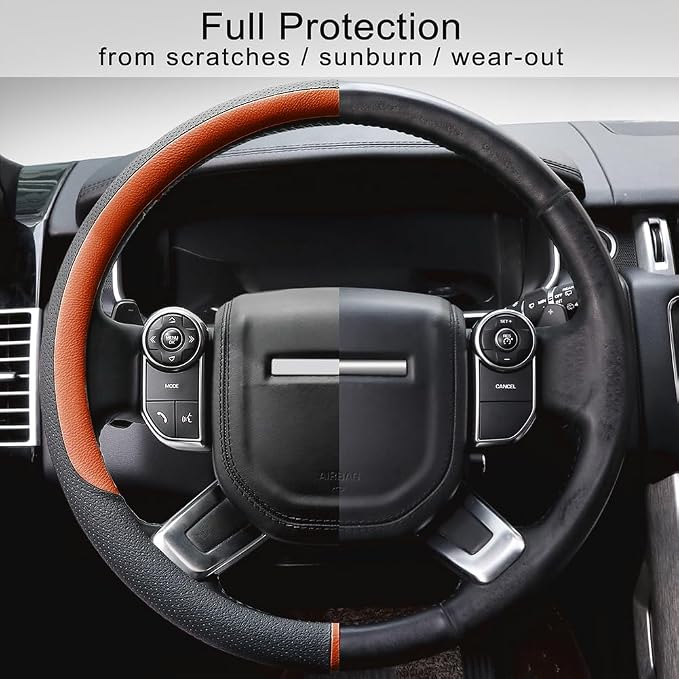 Breathable Car Steering Wheel Cover 15 inch Auto Universal Leather Wrap Non-Slip Steeringwheel Protector Automotive Interior Accessories, Purple (Suit for 14.5-15 inch)