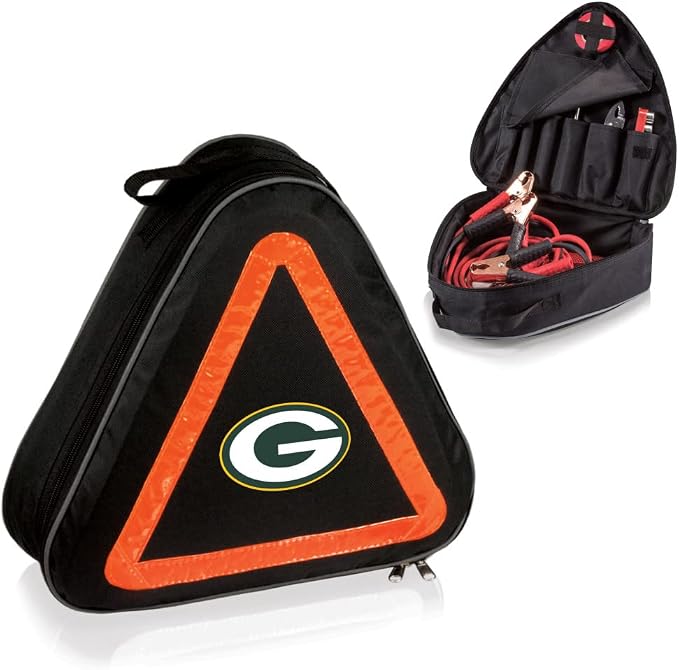 PICNIC TIME NFL Roadside Emergency Car Kit, Auto Vehicle Safety Road Side Assistance with Jumper Cables and Car Tool Kit, (Black with Orange Accents)
