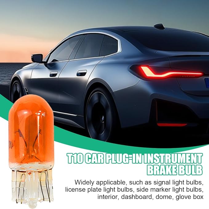 25PCS T10 12V 5W Car Turn Signal Light Bulbs, Clear Flat Foot Vehicle Side Marker Lamp Bulbs, Auto Interior Amber Headlight Bulbs Accessories, Universal for SUV, Sedan, Truck (Orange)