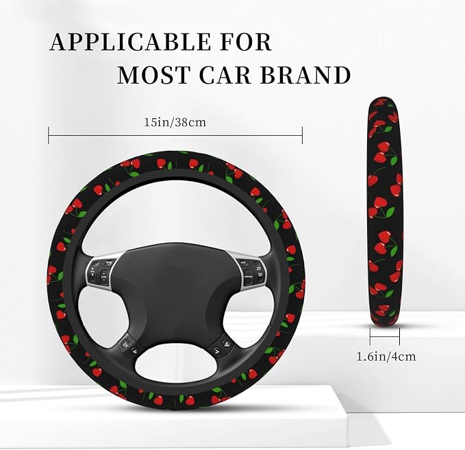 Cherry Hearts Elastic Steering Wheel Cover Non-Slip Breathable Steering Wheel Protector Fit Auto, SUVs, Truck