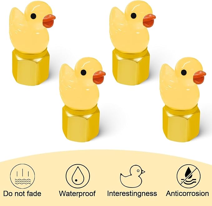 Prank Glow in The Dark Valve Stem Caps Prank, Glow in The Dark Car Tire Caps, Little Buddy Valve Cap, Glowing Tire Valve Cap, Luminous Tire Valve Stem 4 Pack (Yellow Glow in the Dark Duck)