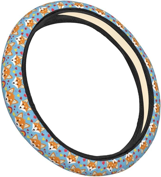 Fox Rainbow Love Steering Wheel Covers Anti-Slip Elasticity Car Accessories Steering Wheel Protector Universal 15 Inch for Cars SUV Vehicle Truck