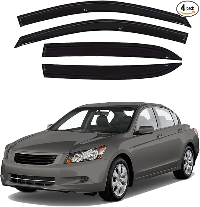 Tape-On Window Visors 4-Piece for 2003-2007 Honda Accord Sun Rain Guard Shield Shade Smoke 94943