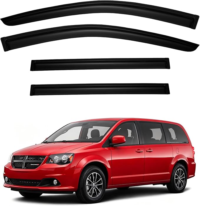 Window Visor for 2008-2020 Dodge Grand Caravan & 2008-2016 Chrysler Town & Country, Out-Channel Rain Guards Shields Vent Deflector Shade Wind Dark Smoke for Volkswagen Routan 09-14