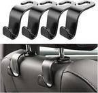 Car Back Seat Headrest Hooks, 4 Pack Black Stylish Back Seat Hanger for Car Handbag Clothes Coats Grocery Bags, Car Interior Accessories (Black2)